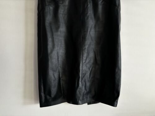 LADIES Black Leather Skirt Sz 16 Vintage Unbranded Lined Midi Classic Small Fit - Picture 2 of 13