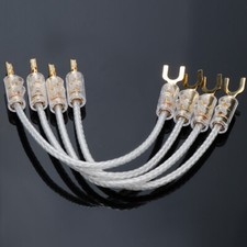 4X Hi-END OCC Silver Plated Speaker Jumper Cable HIFI Cord Banana to Banana Plug