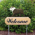 Bulldog Wood Welcome Outdoor Sign Brindle/White