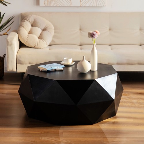 38" Three-Dimensional Embossed Octagonal Coffee Table in American Retro Style - Picture 31 of 33