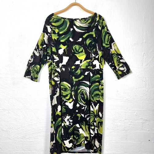 SARA Womens Dress Size 1X Brown/Green Floral Stretch Knit 3/4 Sleeve Cowl Neck - Picture 5 of 12