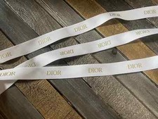 Authentic 1   2.5cm wide DIOR White Satin Gold Embossed Ribbon 4 Yards
