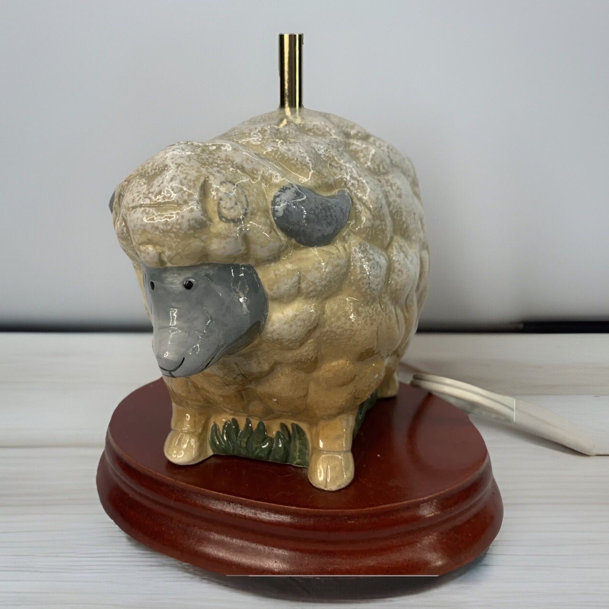 Lamb Table Lamp Goodnight Sheep Ceramic On Wood Base No Shade Baby Nursery