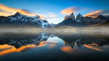 Landscape nature mist sunset mountains lake reflection Custom Gaming Mat Desk