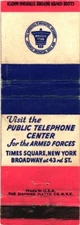 Public Telephone Center For The Armed Forces, New York Vintage Matchbook Cover