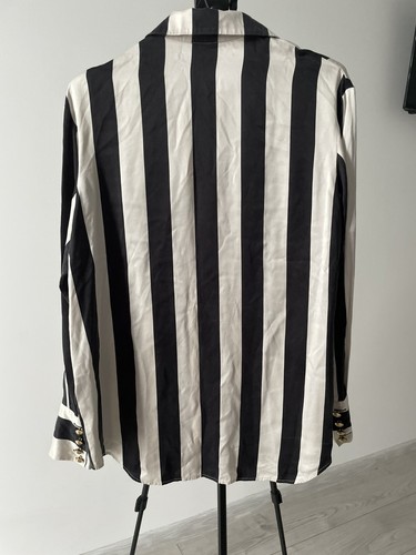 Balmain H&M Women's Silk Striped Blouse Gold Buttons Size EU38 US8 - Picture 3 of 18