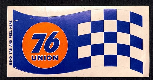 76 Union Gas Racing Auto Aufkleber Abziehbild c1970 5 1/2" blau karierte Flagge selten