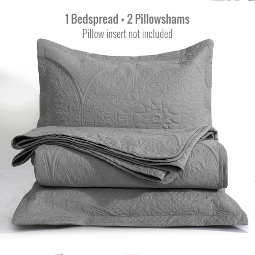 3 Piece Embossed Quilted Bedspread Set Twin Queen King Size Coverlet Bed Throws - Picture 35 of 207