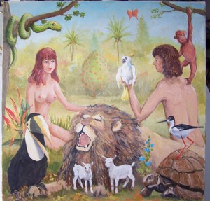 Sakrale Zeichnung Adam Eva Im Garten Eden Signiert Nachlass Pfarrhaushalt Ebay