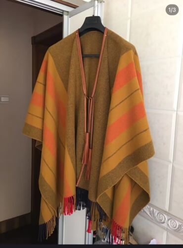 Women Cashmere Wool Autumn Winter Tassel Striped Cape Cloak Poncho Wraps Gift - Picture 2 of 12