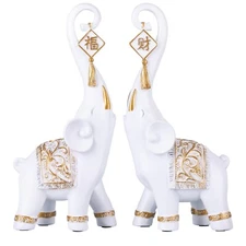 DOVDOV Love Elephant Statue, White Elephant Home Decor, Good Luck Elephant St...