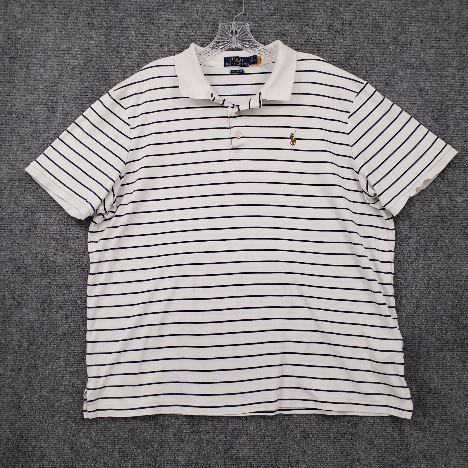 Polo Ralph Lauren camicia uomo XL bianca vestibilità classica righe manica corta carne pony