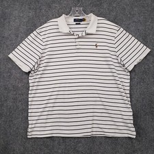 Polo Ralph Lauren Shirt Men XL White Classic Fit Striped Short Sleeve Flesh Pony