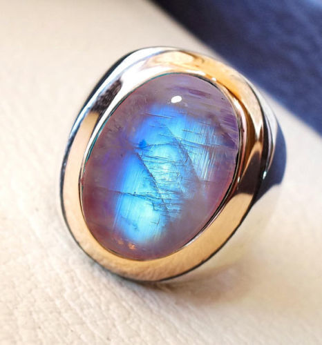 Solid 925 Sterling Silver Natural Blue Fire Labradorite Oval Gemstone Men's Ring - Picture 3 of 12