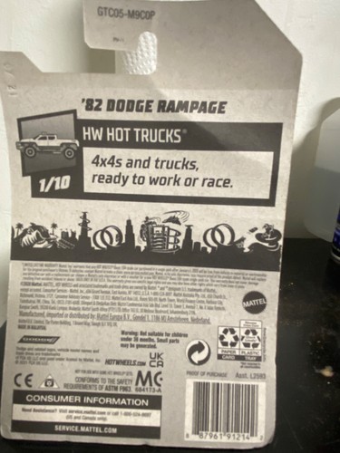 HOT WHEELS '82 Dodge Rampage Black HW Hot Trucks Mopar GTC05 2021 - 第 2/2 張圖片