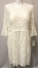Short Illusion Lace Dress with 3/4 Bell Sleeves Ivory DB Studio SDWG0618 Size 22