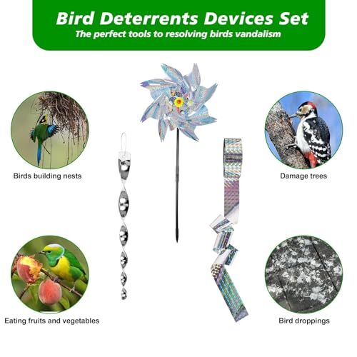 PCS Bird Deterrents Devices Outdoor Set,20 PCS Bird Reflective Scare 27 silver - Picture 5 of 7