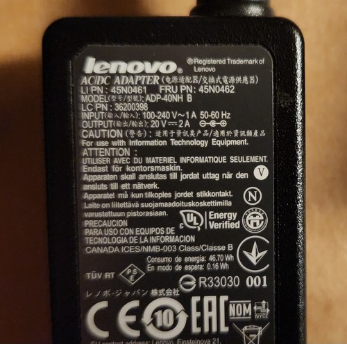LOT OF 2 NEW GENUINE Lenovo 45N0461 ADP-40NH B 20V 2A 40W 5.5x2.5mm chargers - Picture 2 of 8