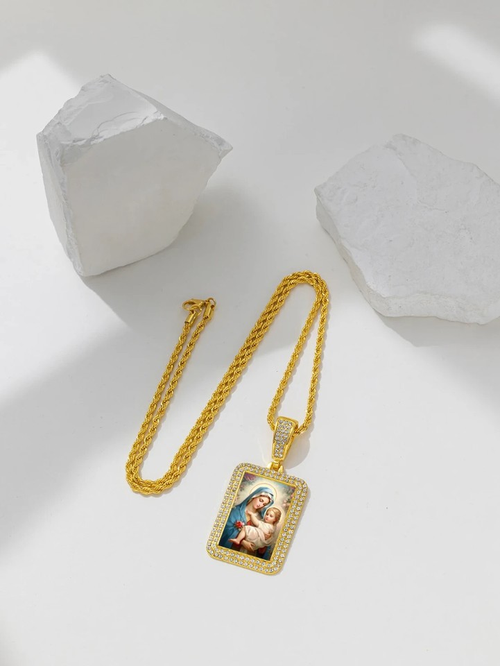 Collana a ciondolo a croce piena d'oro giallo 18k per donne e