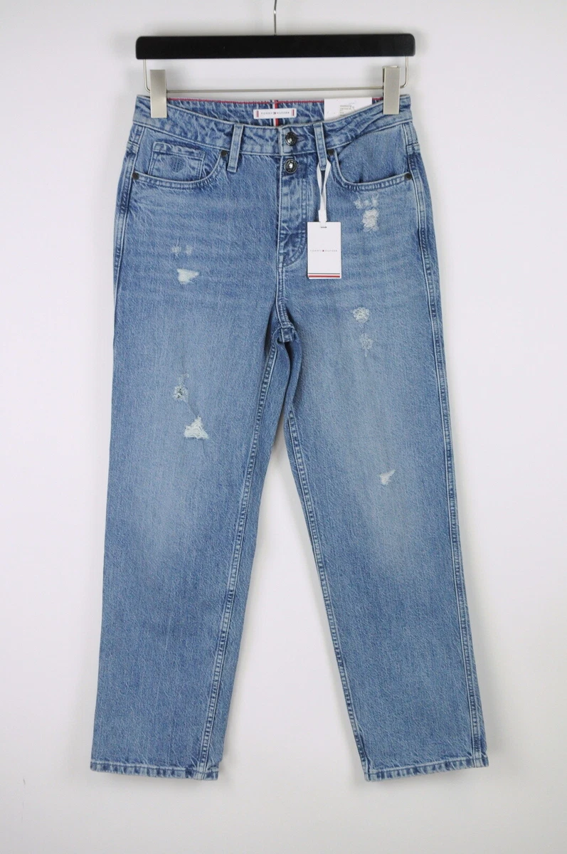 TOMMY HILFIGER Classic Straight Cropped High Waist Jeans Womens W27 Ripped