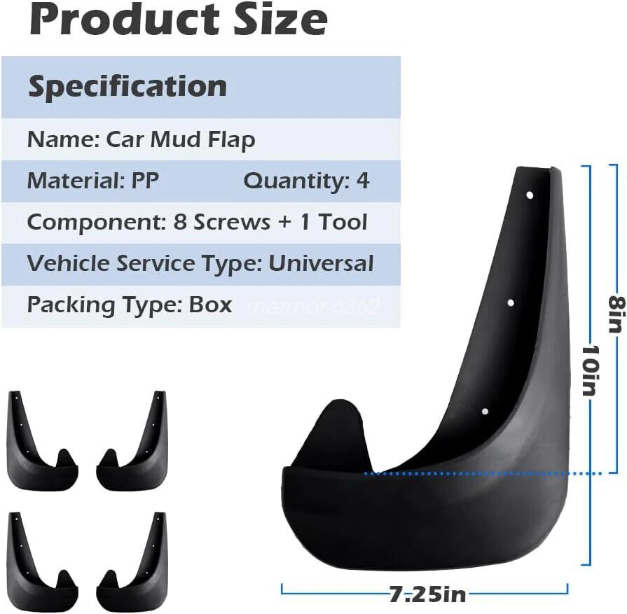 4PCS Black Splash Guard Mud Flaps Car Parts Accessories For Toyota 1960-2020 - Изображение 2 из 4