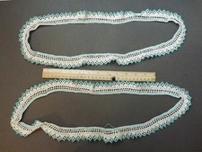 VINTAGE HAND CROCHET TEAL BLUE WHITE TRIM LACE LONG COLLARS