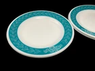 Set Of 4 Vintage 1960s Pyrex Autumn Bands Turquoise Luncheon Plate 9" #703-14