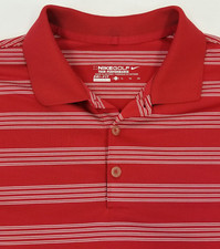 Nike Golf Polo Shirt Mens XL Tour Performance Dri-Fit Polyester Red Striped