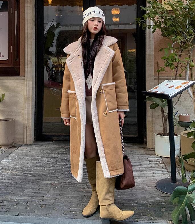 Womens New Fashion Winter Lapel Long Sleeve Loose Warm Faux Lamb