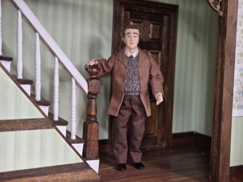 Vintage Artisan Miniature Dollhouse Doll Porcelain Man Dad Uncle Doll Bendable
