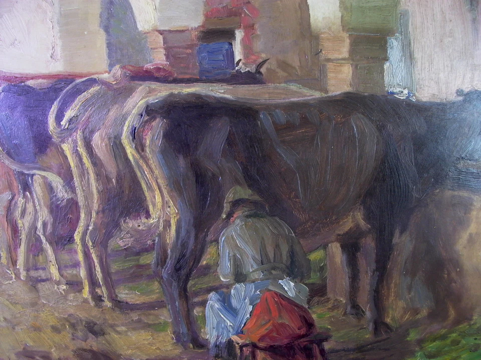 Karl HAYD (1882 - 1945 Linz) - Magd beim Melken  - impressionistisches Ölgemälde - Bild 3 von 4