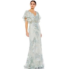 Mac Duggal Bell Flutter Sleeve Embellished Floral Gown 67842 Size 6 Maxi Dress