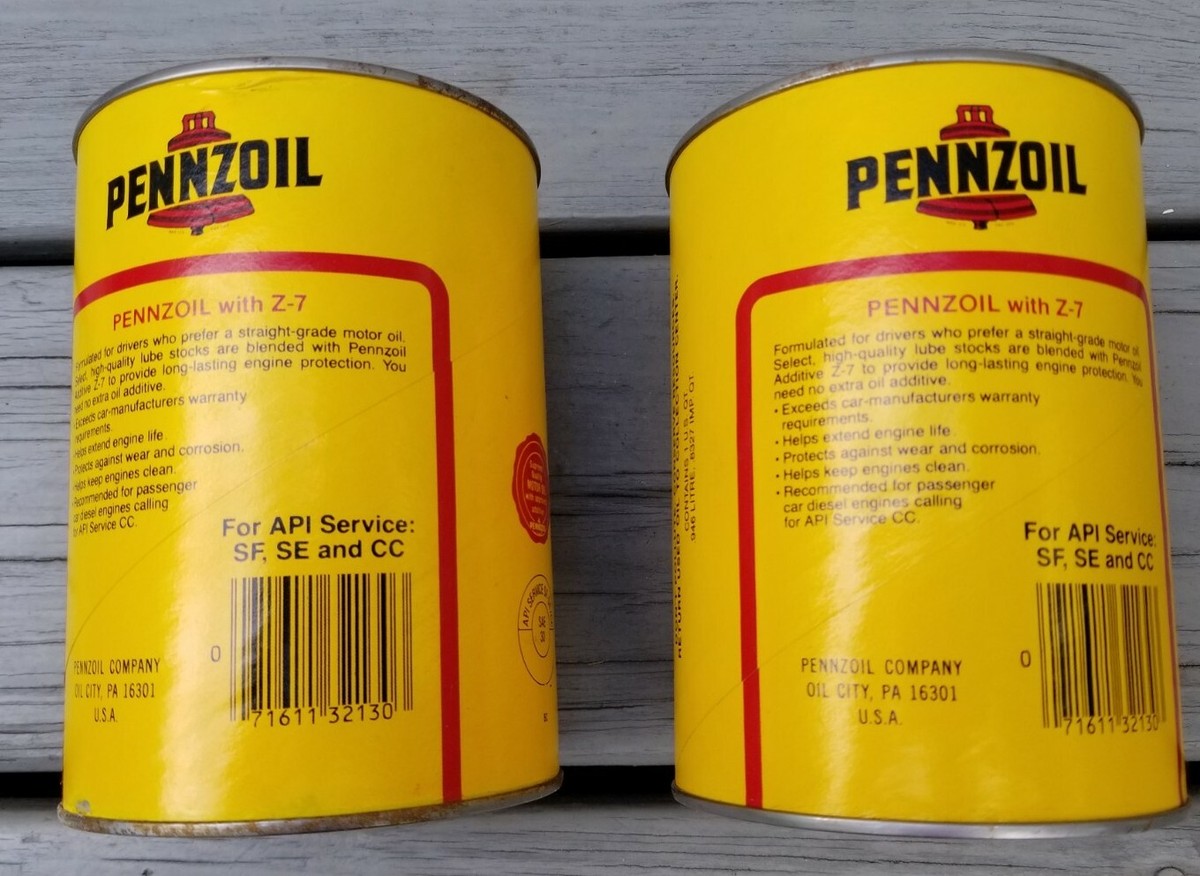 Vintage Pennzoil 2-7 Sealed Motor Oil Can Lot of 2 - S.A.E.