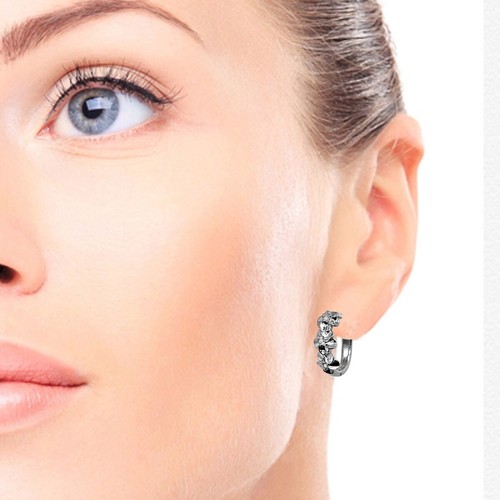 For child for little girls 14k Solid White Gold Flower Diamond Earrings #E1664.. - Picture 5 of 5