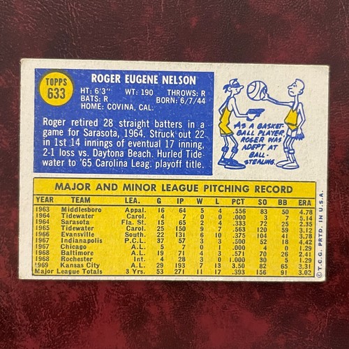 1970 Topps Set ROGER NELSON semi high #633 KANSAS CITY ROYALS - EX++ - Picture 2 of 2