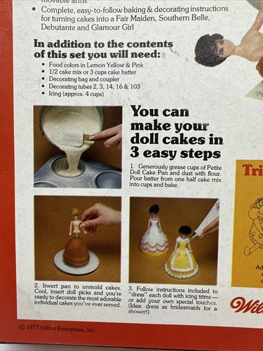 Wilton Petite Doll Cake Bake & Decorate Party Pam Set Vintage 1977 NEW OPEN BOX - Picture 6 of 11