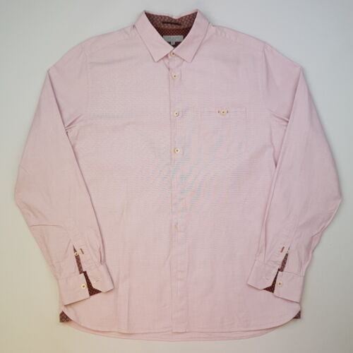 Ted Baker Mens Shirt Size 5 = Large Slim Fit Pink Solid Stretch Smart Casual - Picture 1 of 13