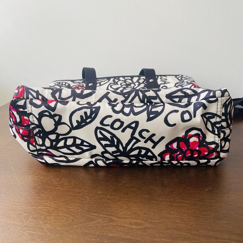 Coach Poppy Graffiti Purse Bag Tote Floral Flower Shoulder Strap Pink Black 00s - Picture 15 of 20