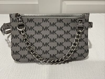 Michael Kors MK 554131C Fanny Pack/Belt Bag Gray/Silver Metal Chain M New