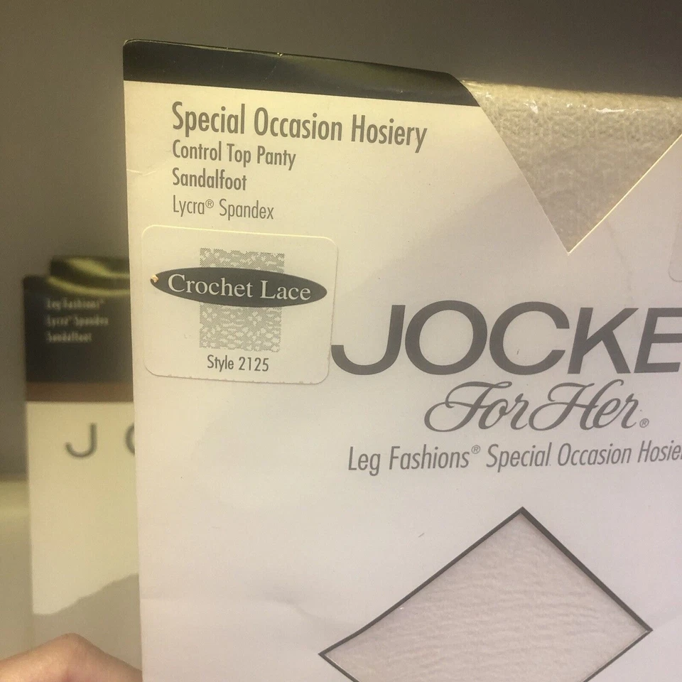 Meia-calça 3 Pr Jockey for Her Control Top antiga branca média tule, renda de crochê - Imagem 3 de 4