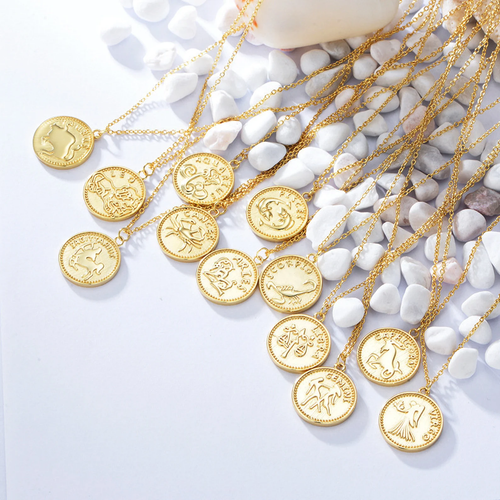 925 Sterling Silver 18K Gold Plated Zodiac Sign Coin Necklace(front&back design) - 第 3/20 張圖片