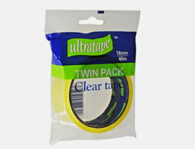 Ultratape transparent Zellklebeband Klebeband Paket Geschenk 18mm x 40m Doppelpack