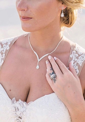 ELEGANT CLEAR RHINESTONE CRYSTAL NECKLACE EARRINGS SET BRIDAL, SILVER WHITE - Picture 12 of 12
