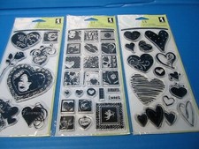 Inkadinkado Clear Cling Stamp Lot of 3 Love  Heart, One One Hearts, Hearts