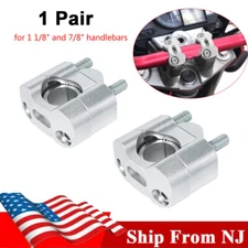 Silver Handlebar Bar Mount Clamps Risers Adaptor For Dirt Bike ATV 7/8"To1-1/8"