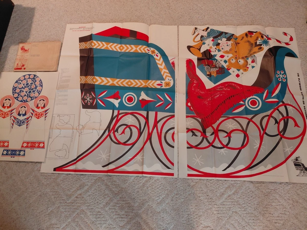 Kit de patrón de trineo navideño y noel vintage 1957 Douglas de madera contrachapada de abeto