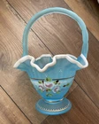 Vintage 2002 FENTON Hand Painted Charleton Collection Blue Topaz Basket SIGNED