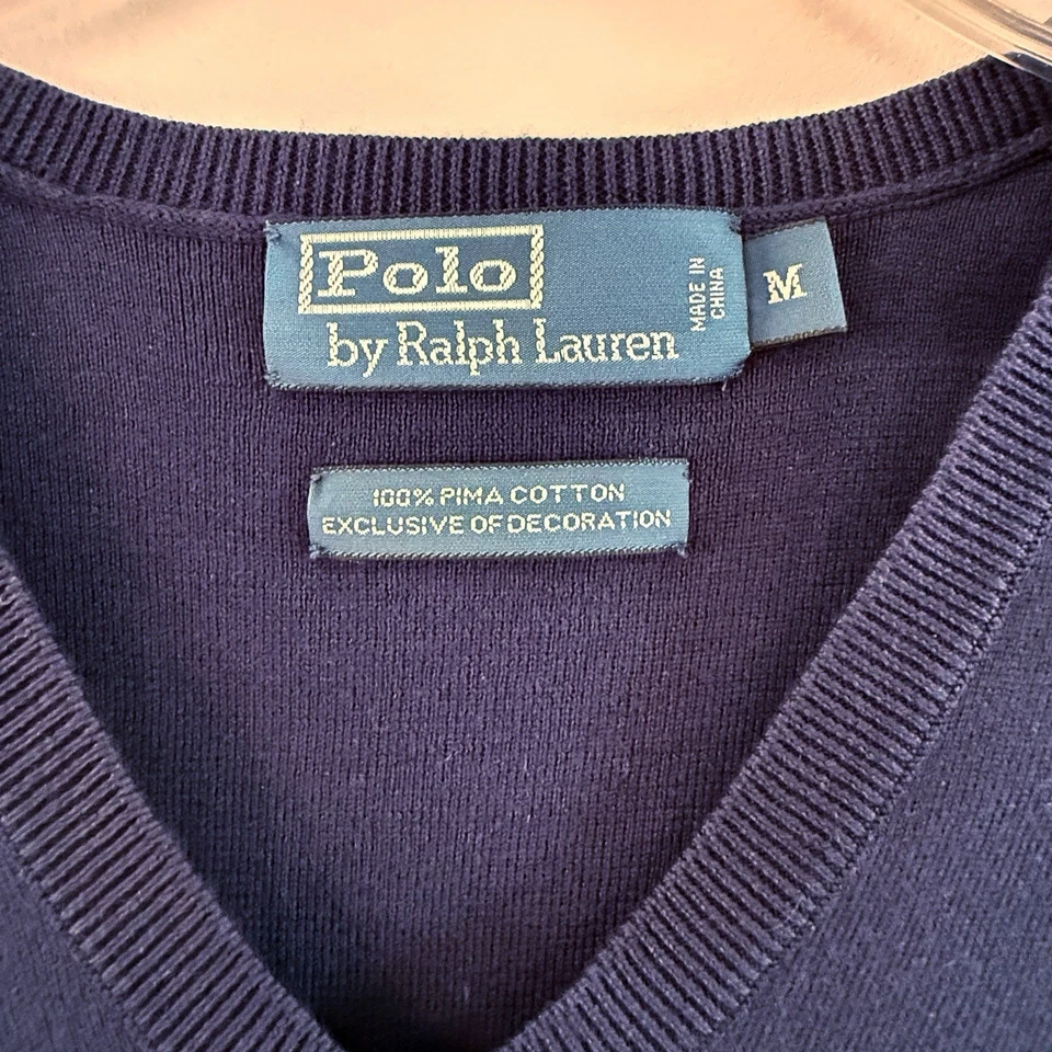 Polo Ralph Lauren мужчин Пима хлопок вязаный свитер жилет средний темно-синий опрятный старые деньги - Изображение 4 из 4