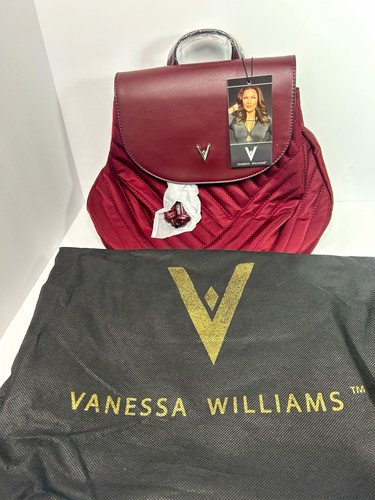 Vanessa Williams Burgundy Medium Backpack, Drawstring/Snap, Pockets, Dust Bag