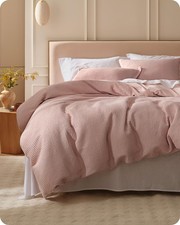 Cotton Duvet Cover Queen Size 3 Pieces Waffle Weave Pink Bedsure GentleSoft